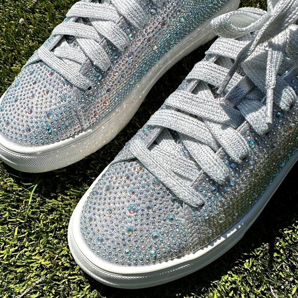 NEW🔥 Bling Rhinestone Embellished Flat Platform Sneaker Lace-Up Low-Top Slip-On - Picture 4 of 7
